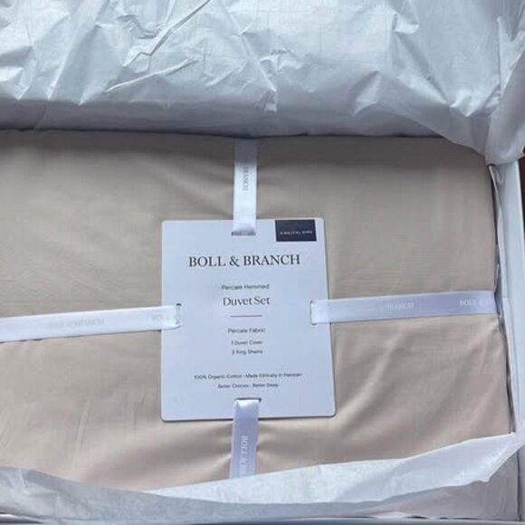 Boll & Branch Signature Hemmed Organic Cotton KING Duvet Cover & Shams Set BLUSH - Picture 3 of 5